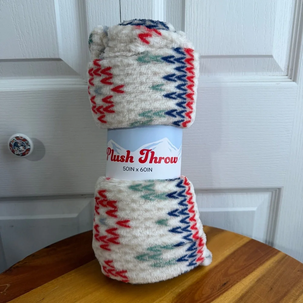 Plush‎ Throw multicolor blue fair isle 50 x 60 blanket